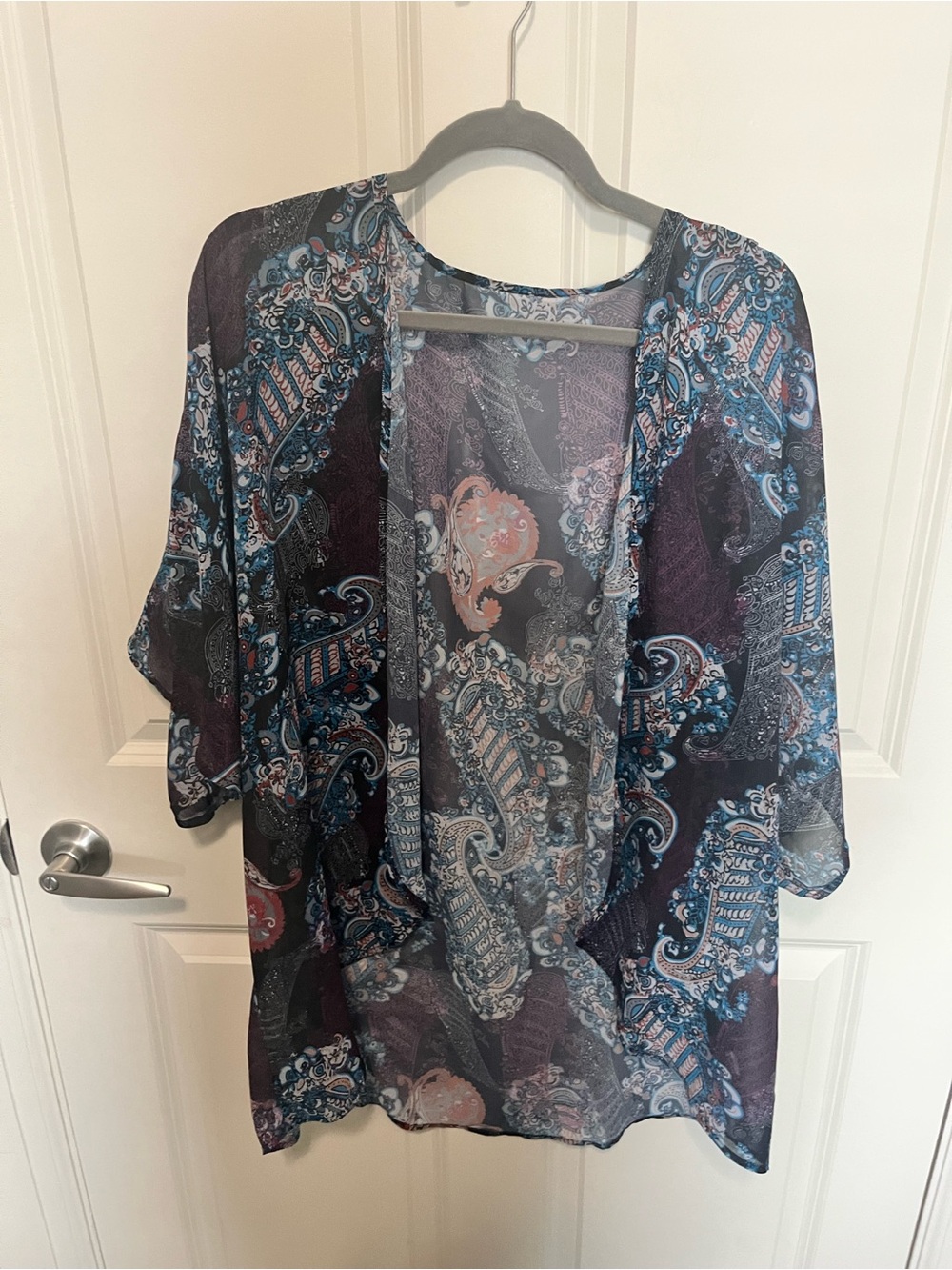 Sheer Paisley Kimono Cardigan - Teal & Plum - Picture 5 of 6